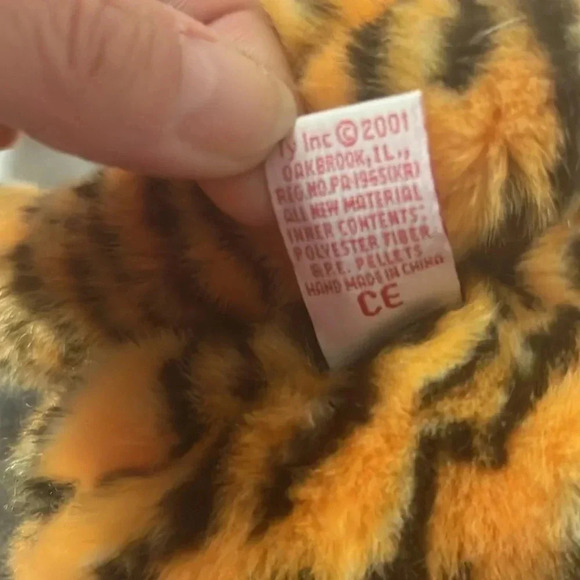 TY ☆ 2001 India Orange STRIPED TIGER Stuffed Animal Plush Toy BEANIE BUDDIES 12” - Picture 4 of 5